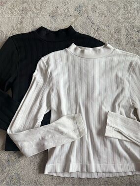 Pack of Ribbed Long Sleeve Mock Neck Top - Black & White